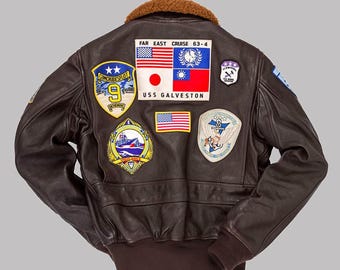 Men's Aviator Flight Bomber Jacket, Maverick T-G Pilot Bomber Jacket, Tom Cruise Leather Jacket With Embroidery Patches