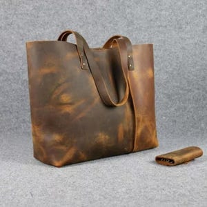 Sac fourre-tout en cuir pour femme, sac à bandoulière marron, sac à main pour femme, sac pour ordinateur portable, sac fourre-tout grande capacité, cadeau pour elle.