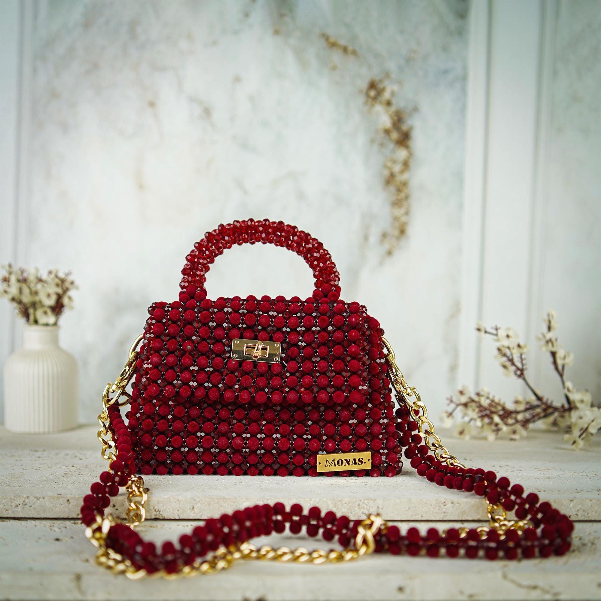 Red Velvet Beaded Evening Bag: Handmade Mini Clutch - Etsy