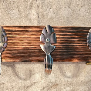 Shiny Monstera Spoon Wall Hooks - Recycled Silverware - Key Holder & Hanger - Rustic Home Decor - Entryway Hooks