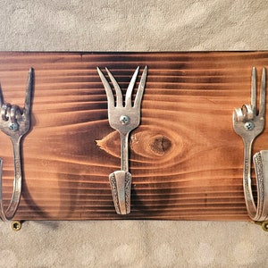 Silver Finger Fork Wall Hooks - Recycled Silverware Key Holder & Hanger - Rustic Home Decor - Entryway Hooks