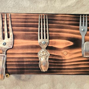 Big to Little Face Feeders - Fork Wall Hooks - Recycled Silverware Key Holder & Hanger - Rustic Home Decor - Entryway Hooks