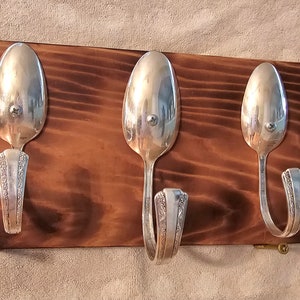 Silver Spoonery Hook - Spoon Wall Hooks - Recycled Silverware - Key Holder & Hanger - Rustic Home Decor - Entryway Hooks
