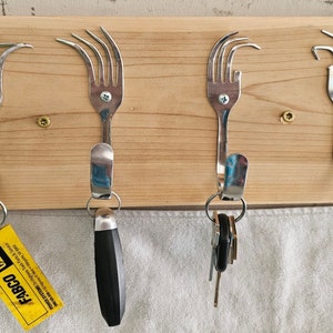 Polished Fork Hook Organizer, Fork Wall Hooks, Recycled Silverware, Key Holder & Hanger, Rustic Home Decor, Entryway Hooks