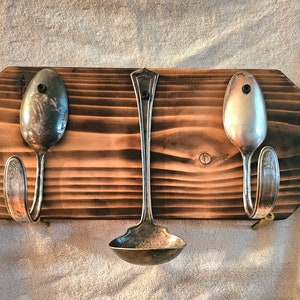 Spoon to Ladle Coat Hook - Spoon Wall Hooks - Recycled Silverware - Key Holder & Hanger - Rustic Home Decor - Entryway Hooks