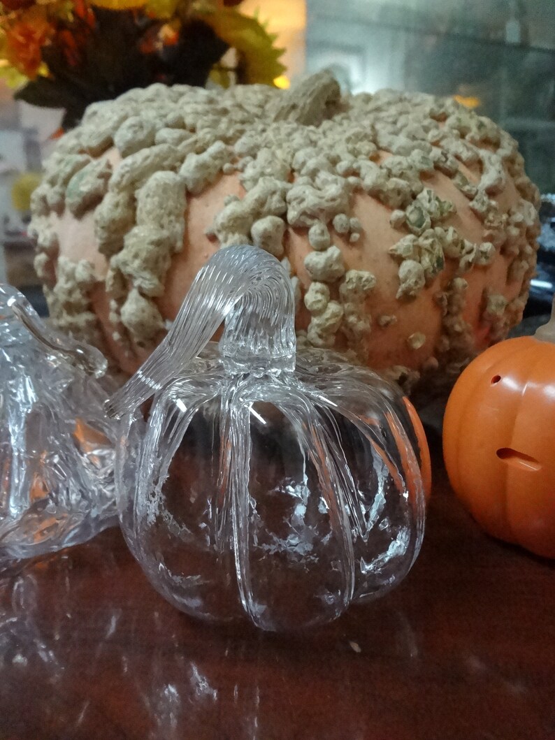 Crystal Clear Blown Glass Pumpkin Fall Halloween Decoration | Etsy