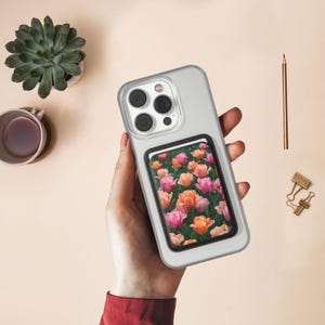 Tulip Field MagSafe Geldbörse, Bunte Blüten, Veganes Leder, Starker Magnetischer Halt, Für MagSafe - Kompatible iPhones
