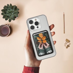 Bunte Herbst, Blatt, MagSafe Brieftasche, Vegan Leder Brieftasche, starker magnetischer Halt für MagSafe - kompatible iPhones