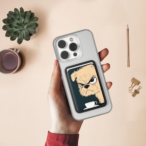 MagSafe Portemonnaie, Flauschiger Hund, Grumpy Hund, Veganes Leder Portemonnaie, Starker Magnetischer Halt Für MagSafe - Kompatible iPhones