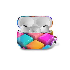 Coque pour AirPods Cubes colorés : TPU imprimé en 3D, finition brillante