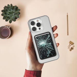 Vidrio roto, vidrio agrietado, billetera de cuero vegano, billetera MagSafe, fuerte sujeción magnética para MagSafe - Compatible con iPhones