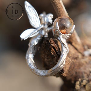 Forest Elf Ring 925 Sterling Silver with Phantom Crystal, Magical Elven Jewelry, Handmade Fantasy Ring, Crystal Jewelry Gift