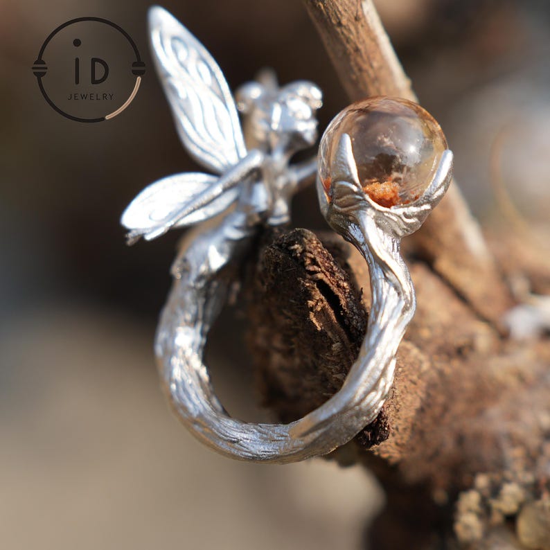 Forest Elf Ring 925 Sterling Silver with Phantom Crystal, Magical Elven Jewelry, Handmade Fantasy Ring, Crystal Jewelry Gift image 3
