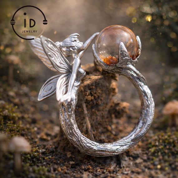 Waldelfen Ring 925 Silber mit Phantomkristall, Magischer Elfenring Schmuck, Handgefertigter Fantasy Ring, Kristall Schmuck Geschenk