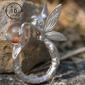 Forest Elf Ring 925 Sterling Silver with Phantom Crystal, Magical Elven Jewelry, Handmade Fantasy Ring, Crystal Jewelry Gift image 6