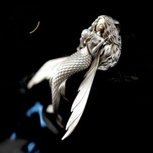 925 Sterling Silver Mermaid Pearl Pendant Necklace Hand-Carved Ocean Fantasy Jewelry |Protection Talisman & Symbol of Love  Unique Gift Idea