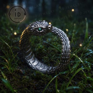 Anillo abierto de serpiente – símbolo de renacimiento | Plata hecha a mano con tótem espiritual | Regalo gótico místico con significado