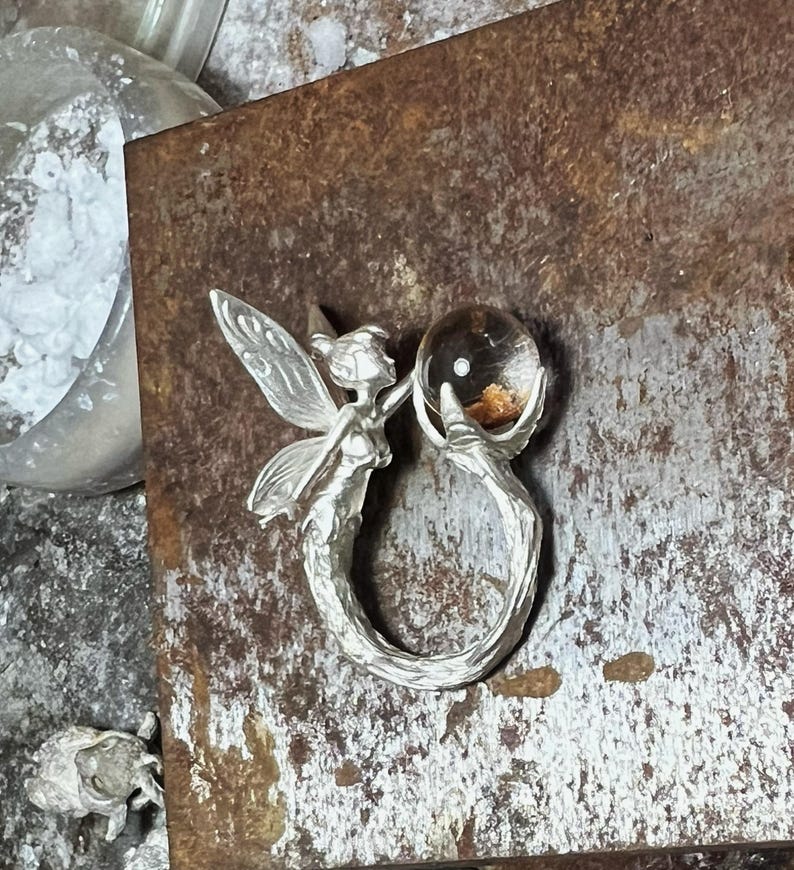 Forest Elf Ring 925 Sterling Silver with Phantom Crystal, Magical Elven Jewelry, Handmade Fantasy Ring, Crystal Jewelry Gift image 8