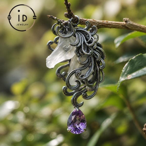 Unicorn Totem Necklace | Handmade 925 Sterling Silver | Fantasy/Gothic Gift | Finely Carved Flowing Mane | Couture Artisan Silver Jewelry