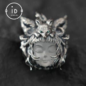 Mystisches Fuchsgeist Amulett mit weißem Kristall – Fantasy Anhänger für Hexen, Gothic-Fans & Spirituelle aus 925er Silber