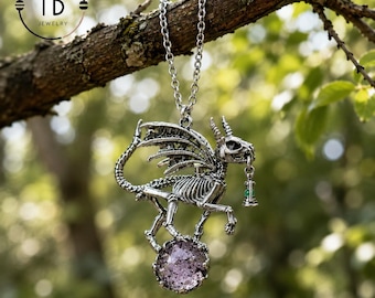 Gothic Dragon Skull Pendant Necklace · Handmade Dark Fantasy Jewelry · Halloween Gift for Him or Her · Unique Mystic Protection Amulet