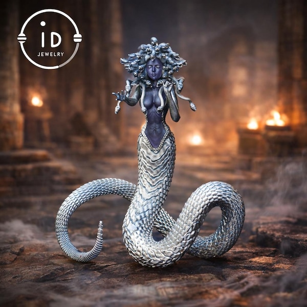Silver Amethyst Serpent Woman Pendant & Figurine, Handmade Gothic Totem Art Object, Wearable or Display, Unique Gift Idea