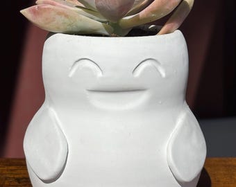 Maceta Higley hecha a mano: Maceta alta y redonda para suculentas con diseño sonriente