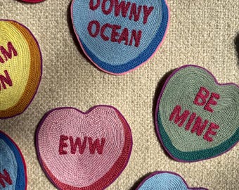 Chainstitch Embroidered conversation hearts