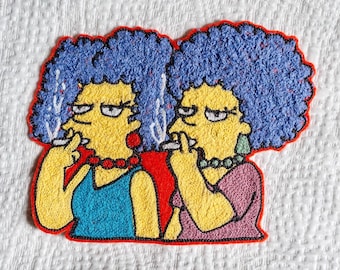 Chainstitch Embroidered Patty and Selma- red border