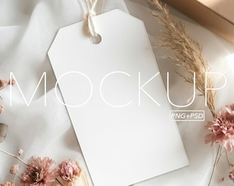 Maqueta de etiqueta de regalo PSD PNG, Maqueta de etiqueta de agradecimiento, Maqueta de etiqueta en blanco, Maqueta boho minimalista neutral, Objeto inteligente, Imagen de marca para pequeñas empresas