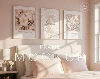 Blush roze slaapkamerlijstmodel set van 3, meisjeskamergalerij muurmodel PSD, minimalistisch verticaal lijstmodel, roze postermodel PSD