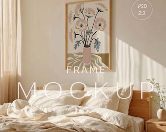 Framemodel 2 x 3 slaapkamers, postermodel verticaal houten frame, gezellige muurkunstweergave, PSD-model