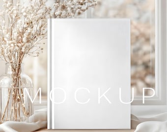 Hardcover boekmodel PSD, 6 x 8 tijdschriftomslagmodel, minimaal neutraal notebookmodel, schone boekomslagsjabloon, slim Photoshop-object