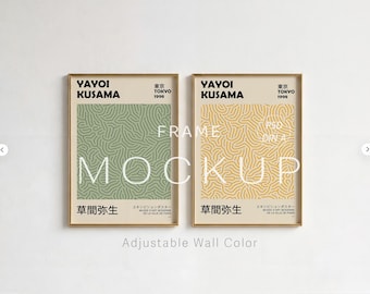 Mockup met 2 lijsten, PSD-model met dubbele lijst goud, bewerkbare muurkleur, A4 DIN-postermodel, minimalistische muurkunst woonkamer, mockupset met twee lijsten