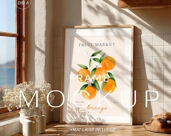 Keukenframemodel PSD, verticaal houten framemodel A4 A3 A2 met matlaag, zonlicht keukenmuurkunstmodel, gezellige postersjabloon