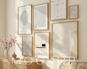 Gallery Wall Mockup Set, 7 Fotolijst Mockup PSD, Meerdere Frames Display, DIN A A4 A3 A2 Poster Mockup, Interieur Wall Art Mockup,