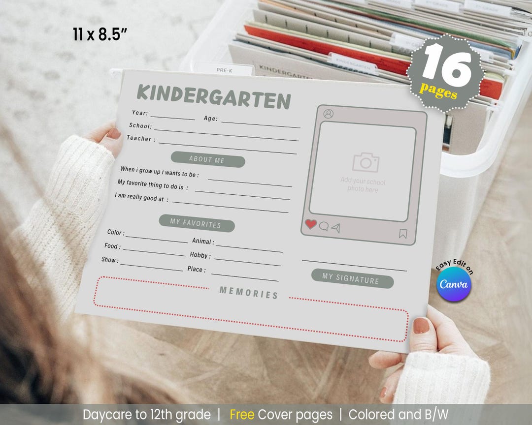 SCHOOL MEMORY BOX File Folder Cover Printable Sheet Questionnaire Kids ...