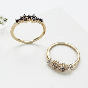 Gardenia Ring, Delicate Ring, Ring With Zircon, Black Zircon RIng, Crystal Zircon Ring