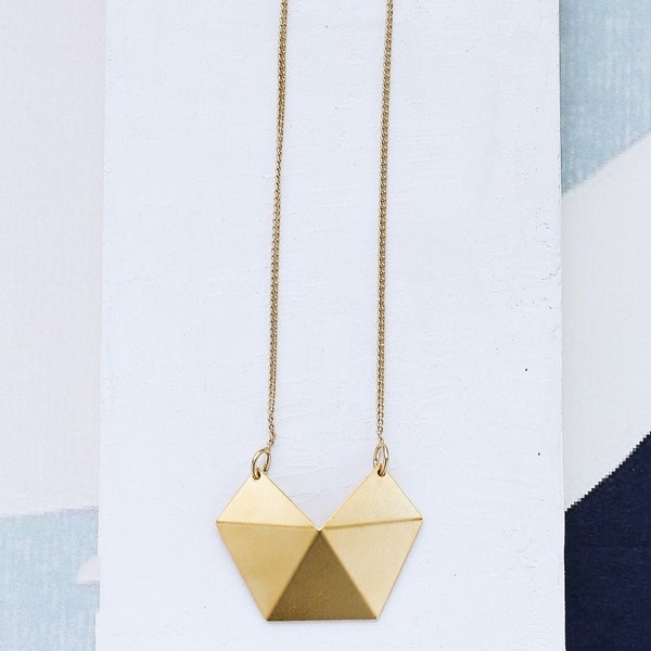 Cubism Necklace, Geometric Necklace, Long Pendant Necklace, Gold, Silver, Plated, Modern Necklace, Art Inspired Necklace,