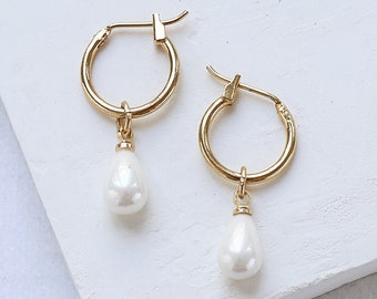 Caroline Earrings, Pearl Hoops, Pearl Hoop Earrings, Pearl Earrings, Wedding Earrings, Bridal Jewelry, Classic Earrings,