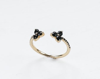 Daffodil Ring, Delicate Ring, Ring With Zircon, Black Zircon RIng, Crystal Zircon Ring