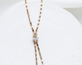 Jazz Necklace, Zirconia Stone Pendant, Triangle Pendant Necklace, Thin Chain Necklace, Dual Chain Lariat Necklace, Y necklace