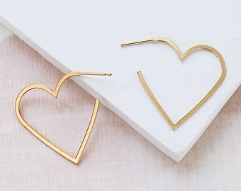 Large Heart Contour Earrings, Minimalist Studs, Heart Posts, Heart Post Earrings, Hollow Heart Posts, Heart Silhouette Jewelry,