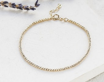 14K Gold Sparkling Bracelet, Solid Gold Bracelet, Delicate Bracelet, 14K Yellow Gold Bracelet, 14K White Gold Bracelet