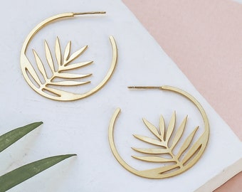 Palm Hoop Earrings, Hoop Earrings, Botanic Hoop Earrings