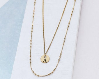 Layered Letter Necklace, Monogram Necklace, Personalized Necklace, customized Necklace, Initial Necklace, Gold Monogram,