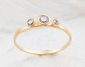 Solid Gold Large Three Cone Diamond Ring, Diamond Engagement Ring, Three Stone Bezel Ring, Three Diamond Ring, Dainty Bezel Engagement Ring