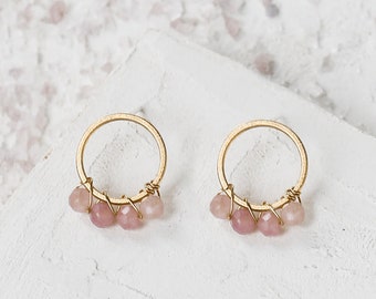 Snow Circle Earrings, Round Earrings, Stone Beads Earrings, Geometric Earrings, Gold Circle Studs, Silver Round Posts,