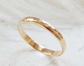 Semi-Round Hammered Solid Gold Ring, wedding band. Wedding Ring, White Solid Gold Ring, Stackable Ring, Stacking, Anniversary Ring