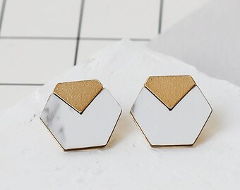 Vector Earrings, Hexagon Earrings, Marble Earrings, Scandinavian Design, Geometric Posts, FORMICA® Earrings, Minimalist Design, Post Earring